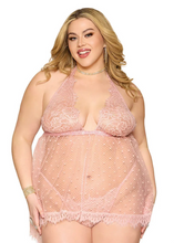 Hot light pink lace babydoll set