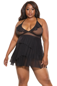 Sexy ruffled mesh cups babydoll set