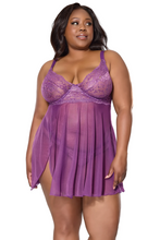 Sensual purple lace babydoll set