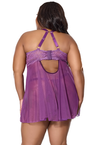 Sensual purple lace babydoll set