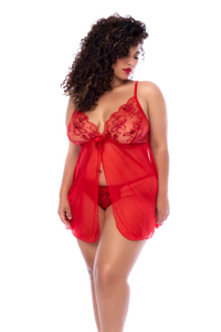 Sensual red babydoll set with sequins