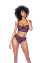 Sensual purple lace underwire top with thong panty