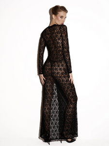 Stylish long lace black dress