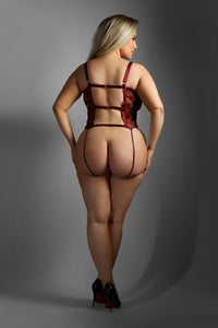 Crotchless Open Back Burgundy Bodysuit