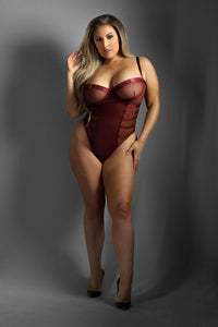 Crotchless Open Back Burgundy Bodysuit