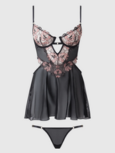 Sensual black lace babydoll and g string set