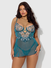 Sensual blue lace babydoll and g string set