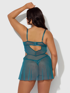 Sensual blue lace babydoll and g string set