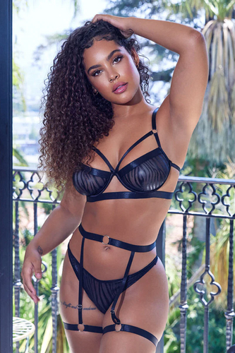 Sexy mesh balconette bra and garter set