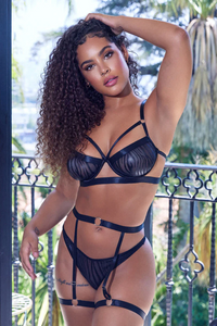 Sexy mesh balconette bra and garter set