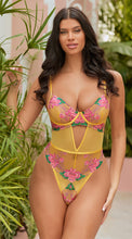 Luxurious boudoir yellow floral bodysuit