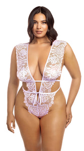 Sensual light pink lace bodysuit with soft cups