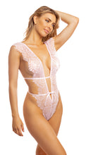 Sensual light pink lace bodysuit with soft cups