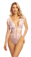 Sensual light pink lace bodysuit with soft cups