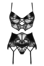 Erotic delicate lace and wetlook bra lingerie set