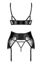 Erotic delicate lace and wetlook bra lingerie set