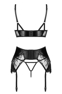 Erotic delicate lace and wetlook bra lingerie set