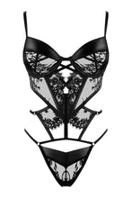 Exquisite lace and wetlook bodysuit lingerie set