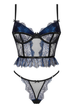 Romantic black tulle and metallic sapphire lace lingerie set