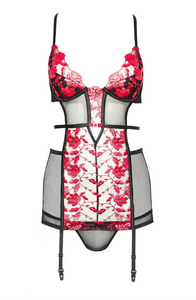 Sensual chemise with ruby floral embroidery