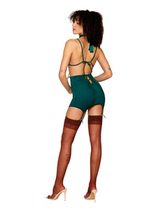 Luxurious emerald green gold-collared lingerie set