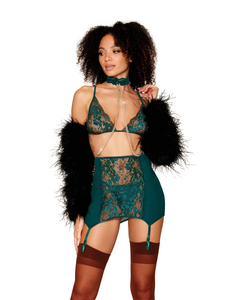 Luxurious emerald green gold-collared lingerie set