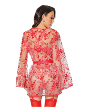 Holiday embroidered tulle red robe