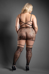 Strappy gothic cross knit footless bodystocking