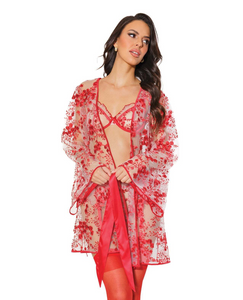 Holiday embroidered tulle red robe