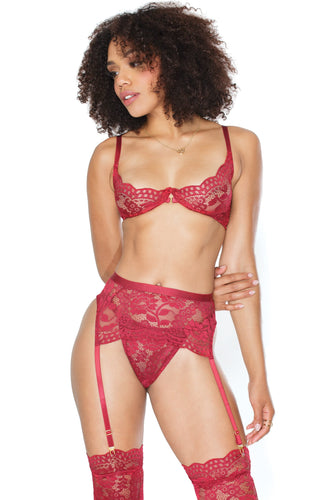 Sexy ruby red lace underwire soft demi cups