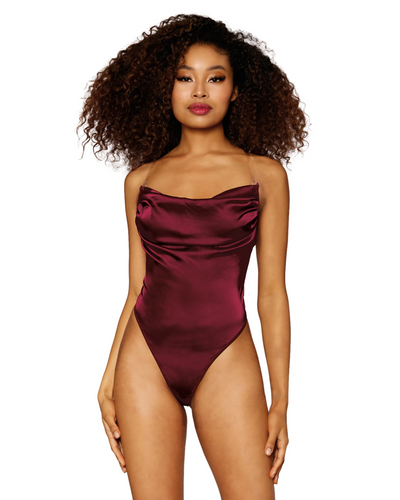 Luxurious burgundy satin bodysuit